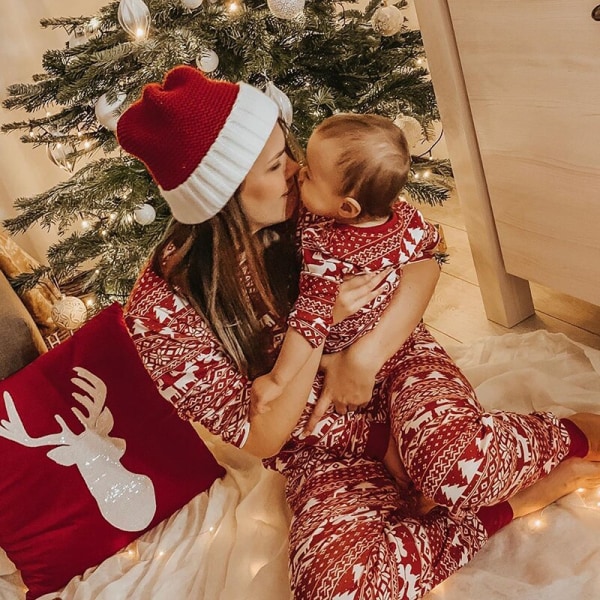 Julepyjamassæt Familiematchende outfits Nattøj red baby 18m