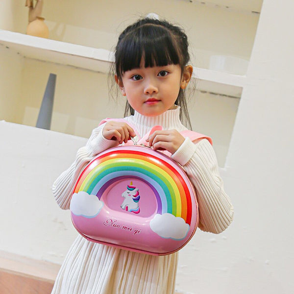 Anti-förlorade tecknade Unicorn Ryggsäckar för flickor Barn Äggskal Skolväskor Lovely Rainbow Backpack Blue