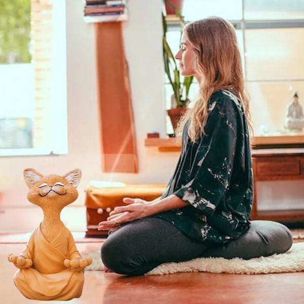 katt staty meditation yoga prydnad grey