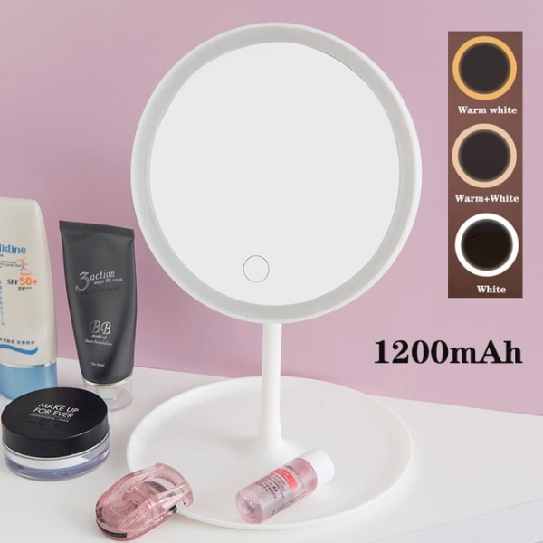 LED Makeup Spejl Lys Vanity Lights Berørbar dæmpning Tre Farve Lys USB Genopladelig white