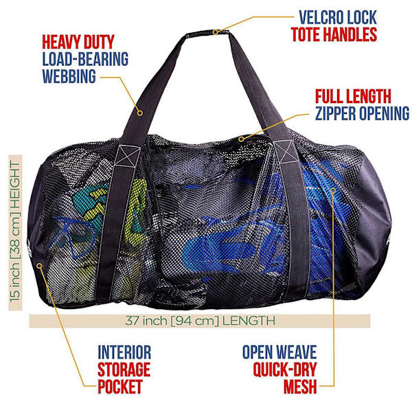 Multifunktionel snorkling, foldbar mesh bærbar Tote black small
