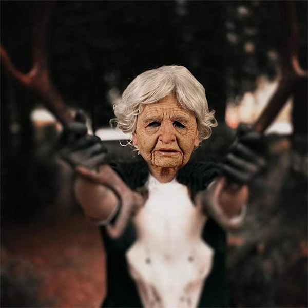 Halloween Gubbmaske, Den eldre Gubben Hodeplagg Realistisk Silikonmaske Helhode Knepig rekvisitt Old Woman