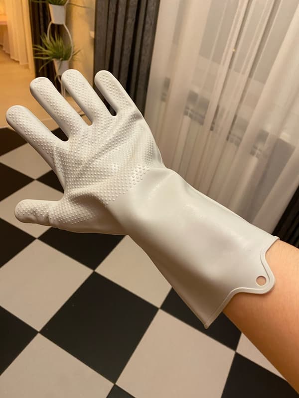 Tvätta disken rena handskar silikon kök grey