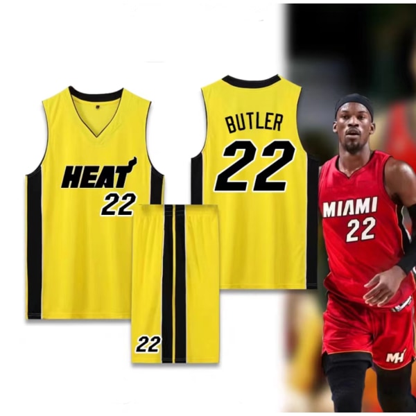 Koripallopaidat Urheiluvaatteet Jimmy Butler Miami Heat No. 22 Koripallopaidat Aikuiset Lapset Jalkapallopaidat Classic Yellow children 18（90-105cm）