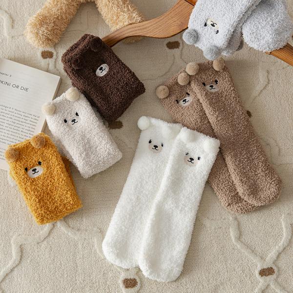 3ST Home Slipper Socks Luddiga strumpor Mysigt Varm Fluffig Mjuk Söt lätt kaffe en storlek