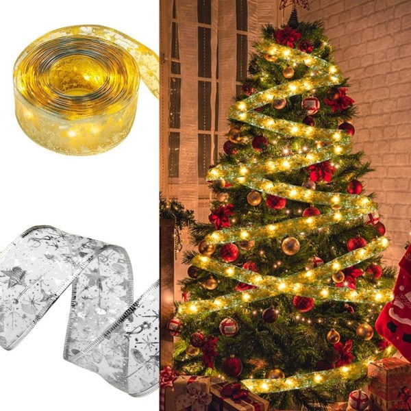 Christmas Ribbon Fairy Light juledekoration DIY buer String Light Tree Ornamenter Red-Warm 10M