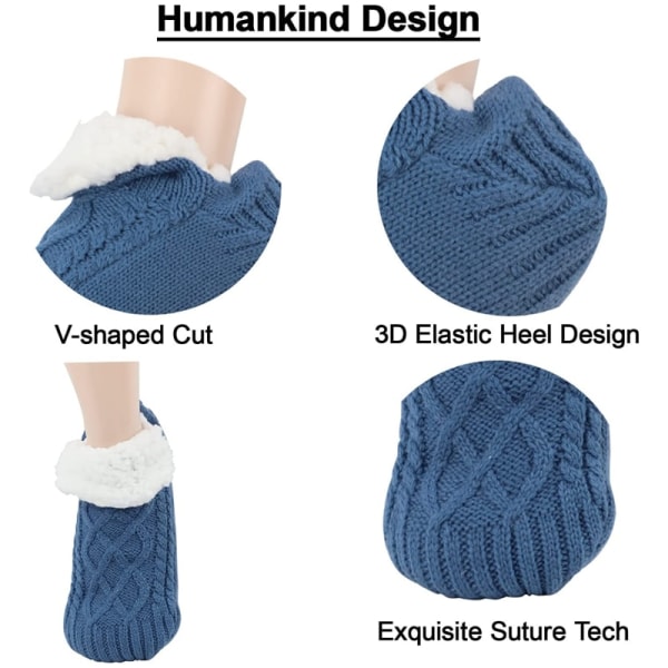 Kvinnor stickade tofflorstrumpor Mysiga fuzzy strumpor Halkfria strumpor Vinter inomhus Dubbellager Sovrumssockor Navy blue XL EU 46-48