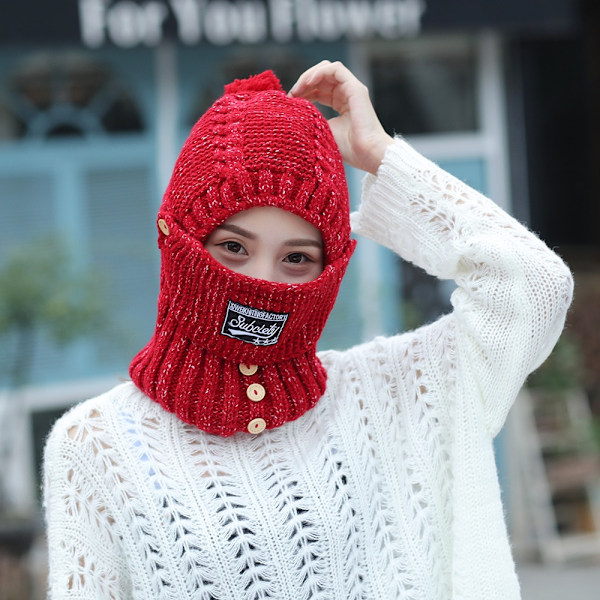 Vinterförtjockad hattsjal mask i ett cap red