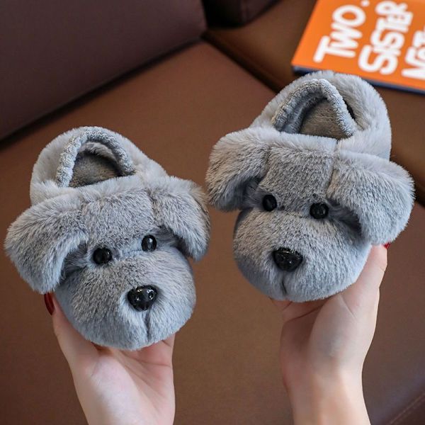 Barns bomullstofflor pojke 1-3 år Söt tecknad flickatofflor Baby bomullsdrag Höst och vinter grey 220(insole19cm )