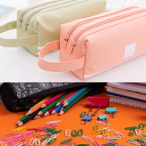 Skole Canvas Penalhus Trousse Stor Kapacitet Æske pink 19.5*7.5*7.5cm