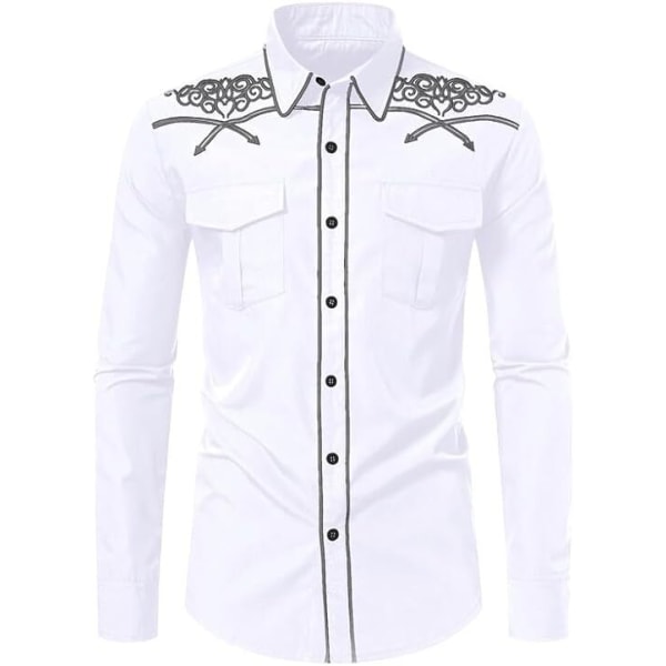 Western Cowboyskjorte til mænd Mode Slim Fit Design White 1 2XL
