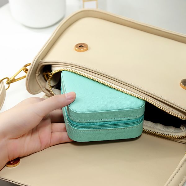 Bärbar Resor Mini Läder Smycken Ring Case blue 10*10*5cm