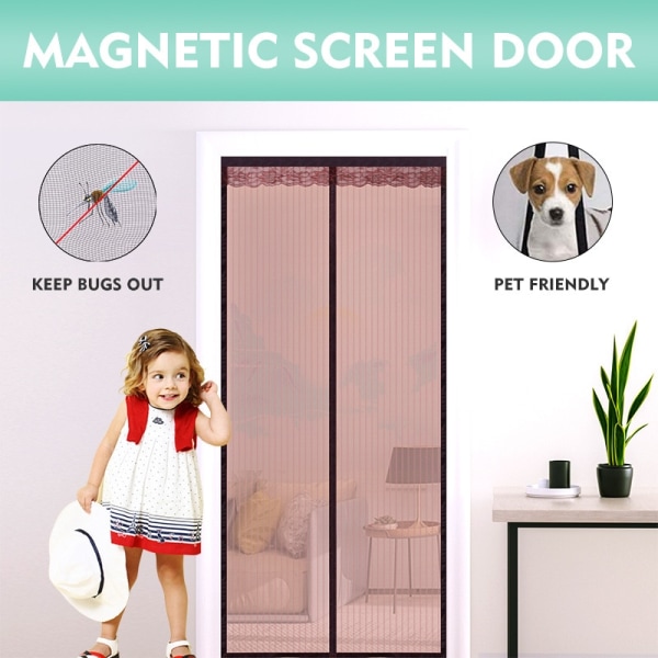 5 størrelser Basic Magnetic Myggenet Sommer Anti Bug Flue Dør Gardiner Mesh Brown 80 x 210cm