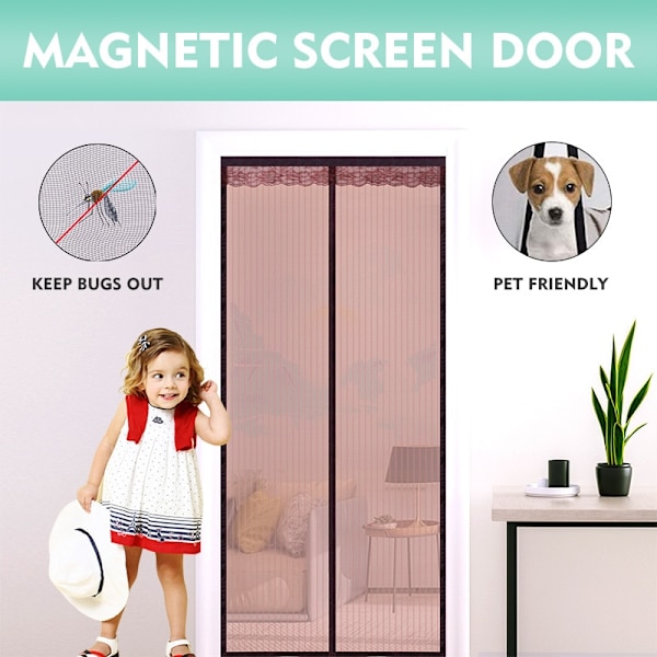 5 størrelser Basic Magnetic Myggenet Sommer Anti Bug Flue Dør Gardiner Mesh White 100 x 210cm