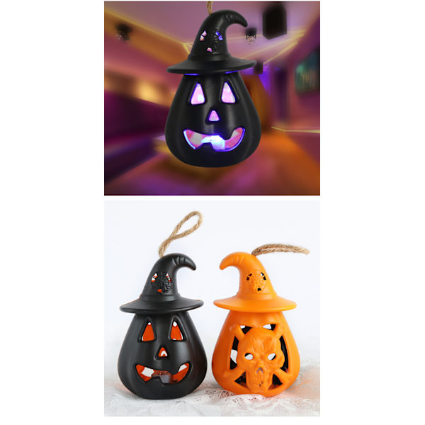 Halloween Pumpa Lantern Led Hanging Ghost Lantern Lamp black 2pcs