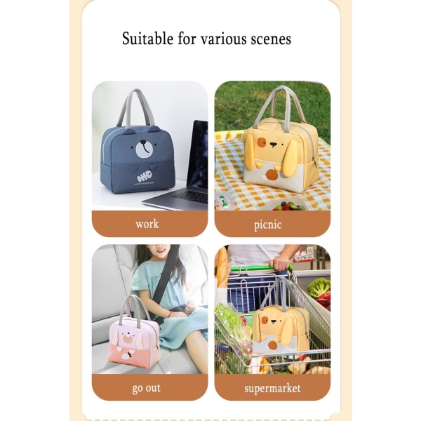 Isoleret køler bærbar opbevaringstaske Tote Bento Bag Madpakke yellow 21*23*13cm