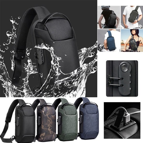 Miesten vedenpitävä USB Oxford Crossbody -laukku varkaudenesto olkapää Army Green
