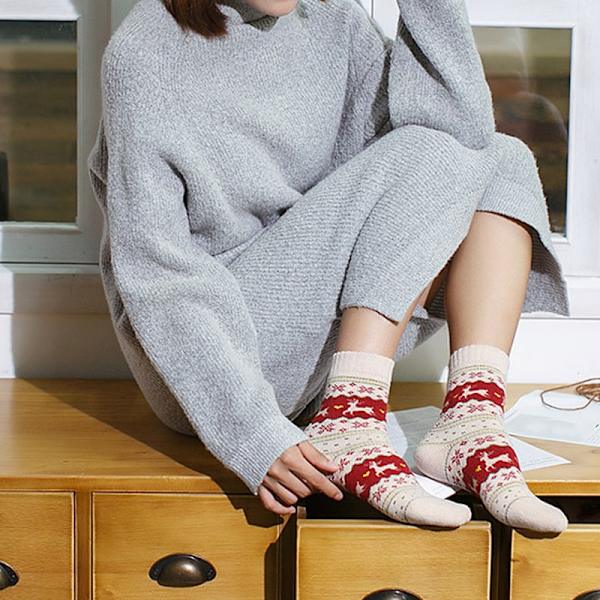 5 Par Jul Kvinder Vinter Varme Bløde Fluffy Sokker Wine Red 1Pair
