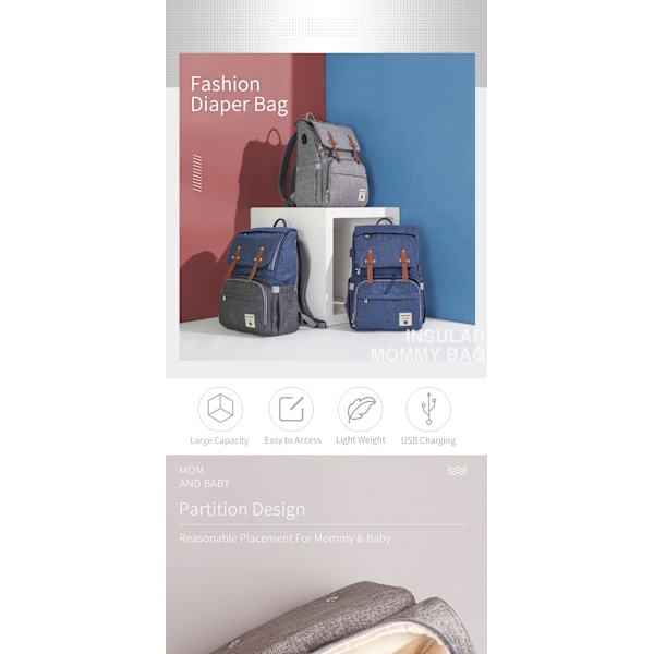 Omvårdnad Mode Mamma Mamma ryggsäck blue grey