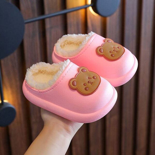 Baby bomullstofflor Vinter Barn vattentäta hemtofflor för flickor tecknad pink (thick) 26-27 (inner 17cm)
