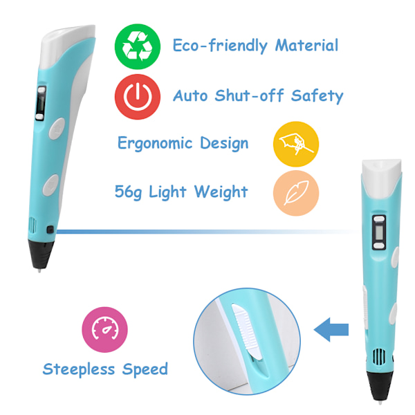 3D-udskrivning tegnepen med LCD-skærm blue 0.7MM