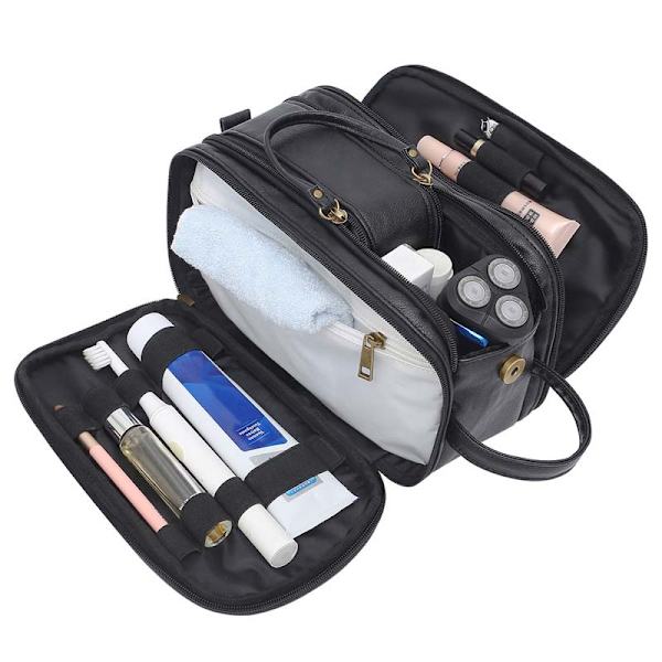 Mænd rejsetoiletartikler PU læder kosmetiktasker black 26.5*15*16 CM