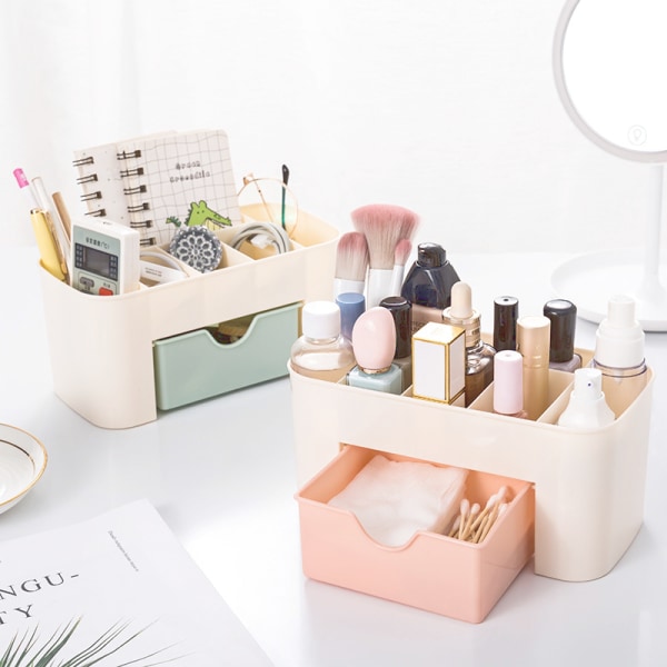 Makeup Organizer Box Multifunktions skrivbordsförvaringsbox white+blue 21*11*10cm