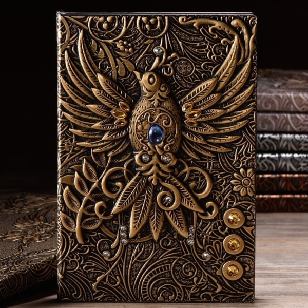 A5 3D-präglat läderutskrift Präglat Phoenix Diary Notebook Bronze