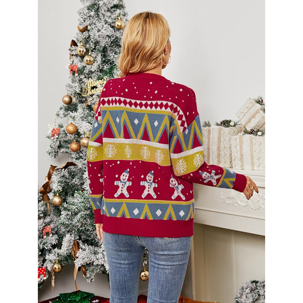 Christmas Snowflake Sweater Efterår Og Vinter Sweater Kvinder red medium