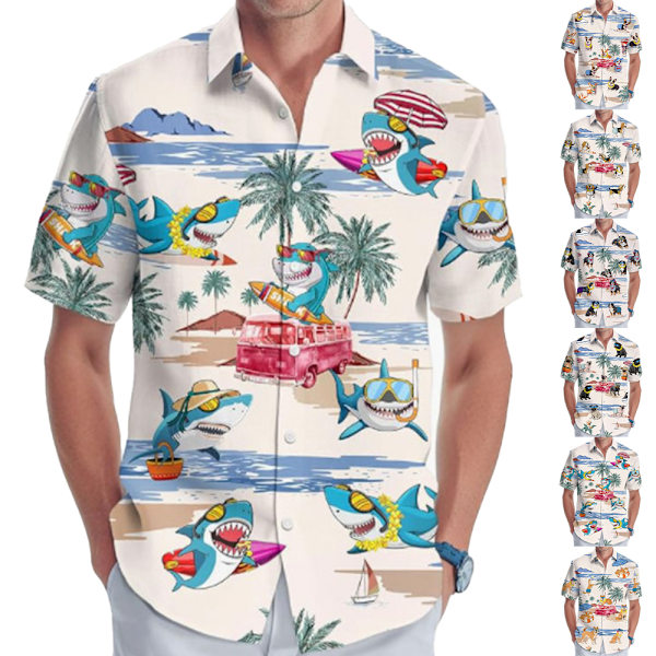 Herr Hawaiian Skjortor Casual Kortärmad Skjorta Tryckt Strand Tropisk Skjorta B 3XL