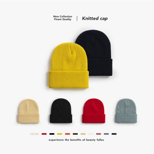Varm strikkede huer Solid Unisex til kvinder Beanie uldblandinger Blød efterårs vinterhue Color 9