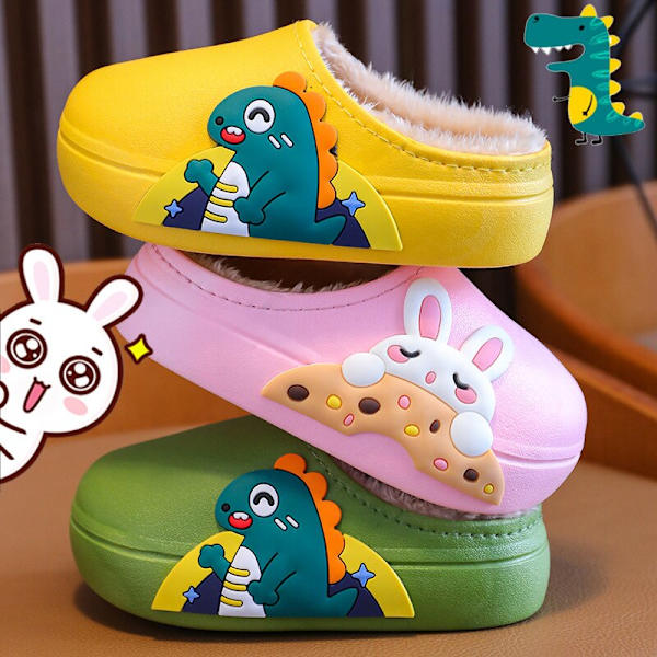 Barn bomullstofflor vinter tecknad vattentät bomullssko Plysch hemmasko green 26-27-insole16.5cm
