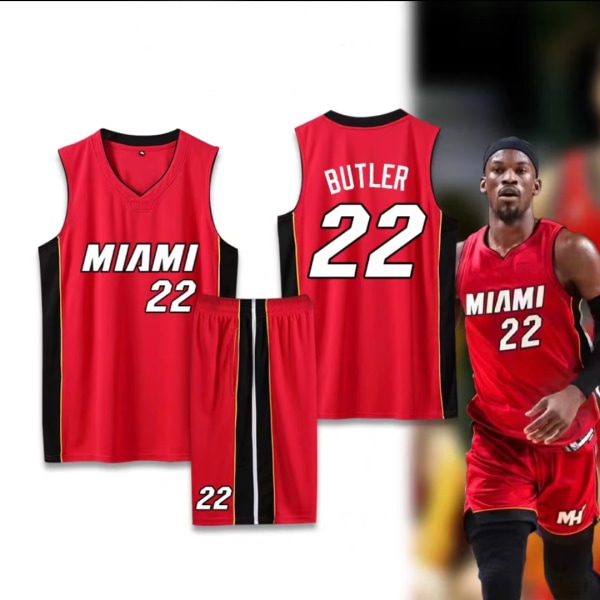 Koripallopaidat Urheiluvaatteet Jimmy Butler Miami Heat No. 22 Koripallopaidat Aikuiset Lapset Jalkapallopaidat Classic Red Adult 2XL（170-175cm）