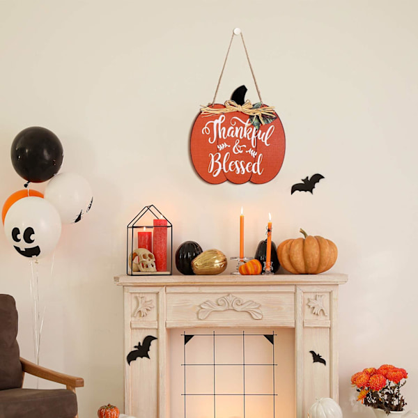 Boo-kyltti ja puupumppu Kiitollinen ja siunattu kyltti Sadonkorjuu Syksy Halloween Koriste Kiitospäivä Riippuva seinäovi Koriste