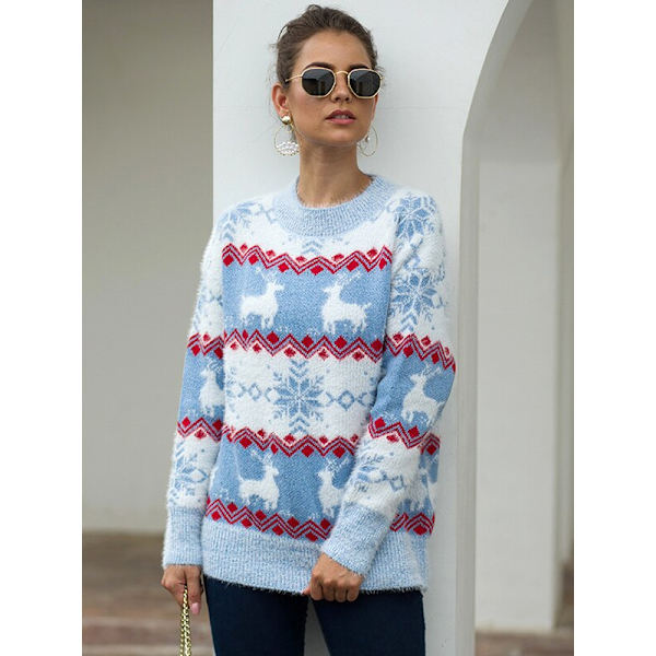 Stickad jultröja för damer Winter Snowflake Pullover red M