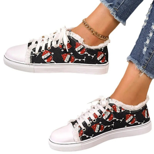 Julesneakers Kvinde Sko Efterår Julemand Print Mode Dejlig Casual Festival Damesko black 36
