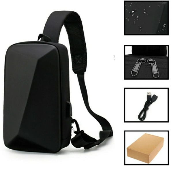 Varkaudenesto olkapää USB Crossbody monitoiminen PVC laukku bright black 19*8*30cm