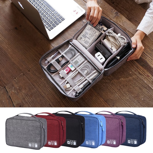 Bärbar kabel Digital förvaringsväskor Organizer USB prylar wine red 24*10*18cm