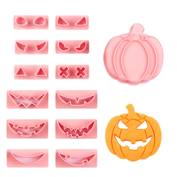 13 st Halloween Pumpa Kex Utskärare Kakstämplar Fondant Form Plast Kakformar Baktillbehör