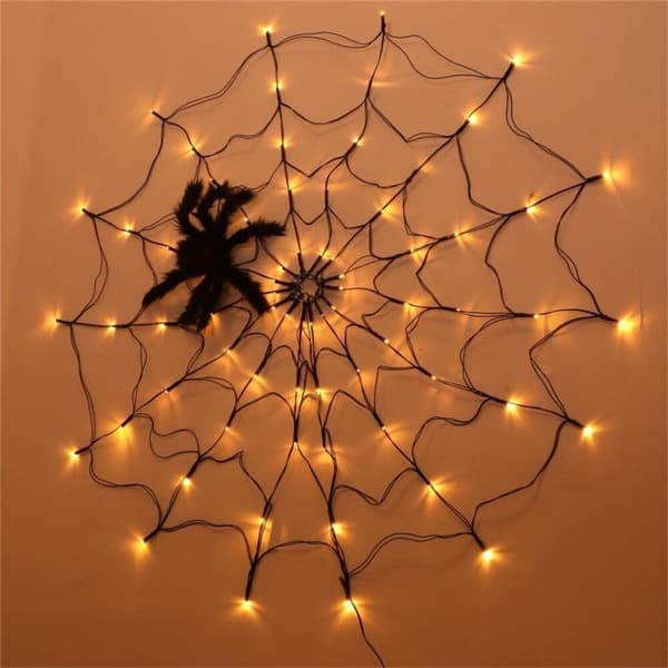 Halloween Led Spider Web String Lights -kaukosäädinverkko spider  web Warm light