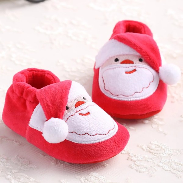 Newborn Toddler First Walker Shoes Höst Vinter Varma Halkfria Söta Baby Julskor red 2