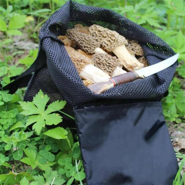 Svampeplukkepose Multifunktionelt sammenklappeligt mesh-design Justerbar rem med stor kapacitet frugtindsamling med lommesvamp Black