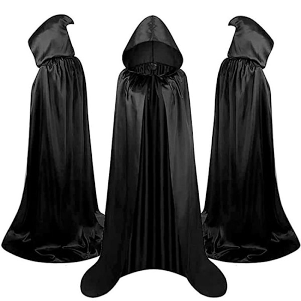 Ång Sort Kappe med Hætte - Middelalderlig Vampyr Hexe Kostume til Kvinder - Halloween Kostume - Karneval - Jul - Voksen S