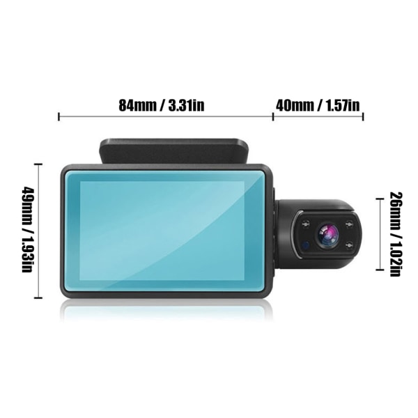 Dash Cam Front och Cabin Dual Lens Bilkamera Recorder black