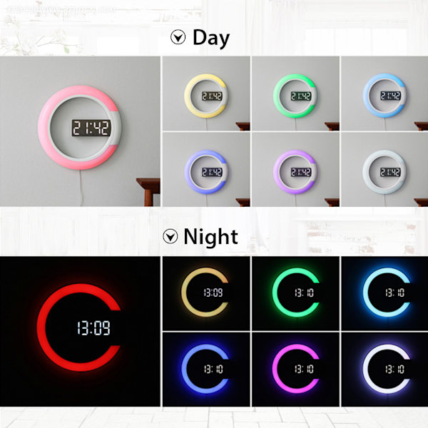 7Farvetemperatur Natlampe Digitalt vægur 7 colors