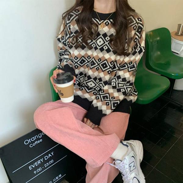 dam stickad tröja höst vinter jul pullover dam coffee one size