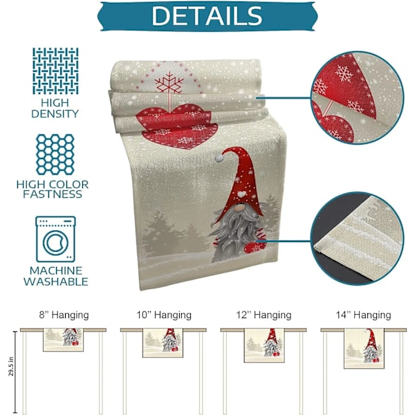 Christmas Snowflakes Gnome Linne Bordslöpare Dresser Scarves Bordsdekor 01 180x33cm 70x13inch