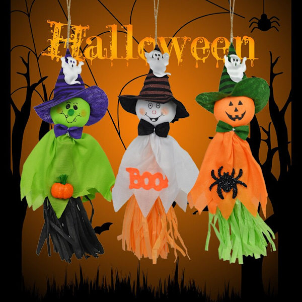 Halloween Straw Ghost Pendant Happy Helloween Party Decor white 3pcs