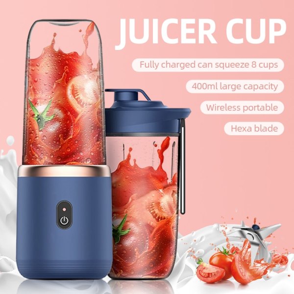 6 Smoothiemixer Blender automatisk liten elektrisk juicepress pink double cup