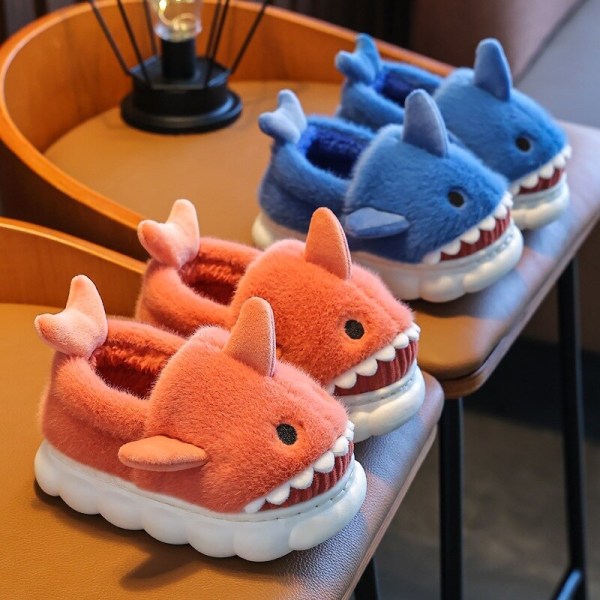 Barntofflor Ylleskor för pojkar Flickor Sandaler Vinter Indoor Shark Tofflor blue 30-31(insole 19.5cm)